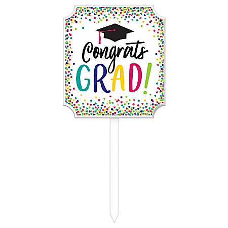 Amscan Yay Grad Lawn Sign, 15-1/2"H x 14"W x 1"D, Multicolor