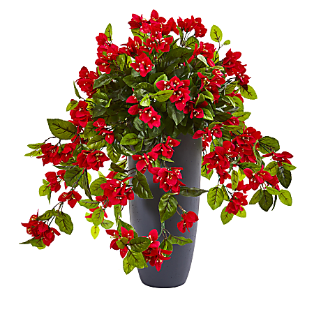 Nearly Natural Bougainvillea 26”H Artificial Plant With Planter, 26”H x 26”W x 26”D, Red/Gray