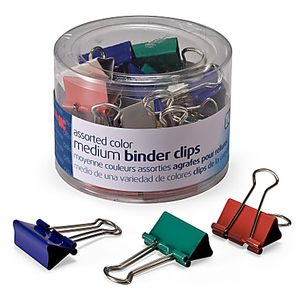 OIC® Binder Clips Tub, Medium Clips, 1 1/4", Assorted Colors, Pack Of 24