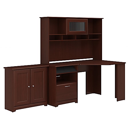 Bush Furniture Cabot Corner Desk With Hutch And Small Storage Cabinet With Doors, Harvest Cherry, Standard Delivery