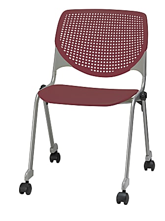 KFI Studios KOOL Stacking Chair With Casters, Burgundy/Silver