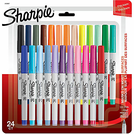 Sharpie Permanent Markers - Ultra Fine Marker Point - Assorted Ink - Dry - 24 / Pack