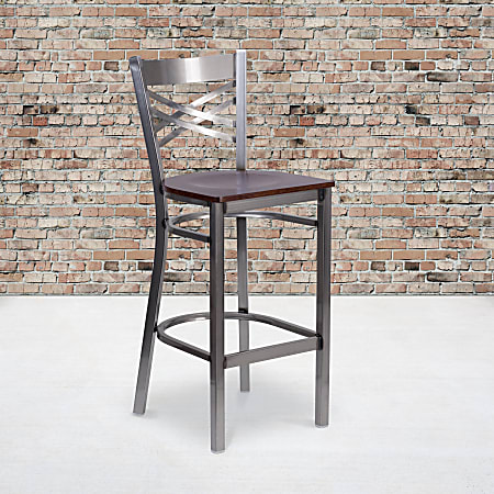 Flash Furniture Metal/Wood Restaurant Barstool With X Back, Walnut/Clear Coated