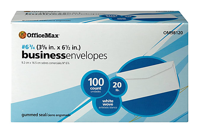 OfficeMax #6-3/4 Envelope, 20 lb White