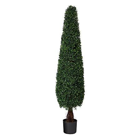 Nearly Natural Boxwood Topiary 5’H Artificial Tree With Planter, 60”H x 13”W x 13”D, Green/Black