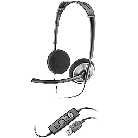 Plantronics Audio 478 Corded Headset - Stereo - USB - Wired - Over-the-head - Binaural - Semi-open - Noise Cancelling Microphone - Black, Chrome
