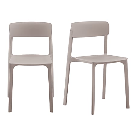 Eurostyle Tibo Polypropylene Stackable Outdoor Furniture Side Chairs, Taupe, Set Of 2 Chairs