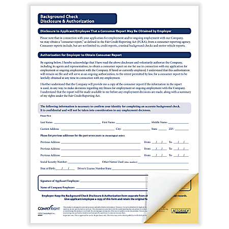 ComplyRight™ Background Checks, 2-Part, Pack Of 50
