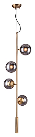 Zuo Modern Zatara Ceiling Lamp, 16 1/2"W, Smoked Glass Shade/Brushed Steel Gold Base