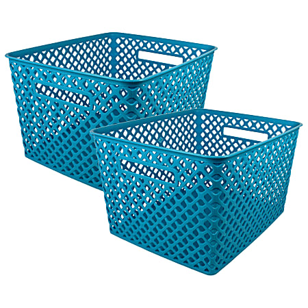 Romanoff Woven Basket, Large, Turquoise, Pack Of 2