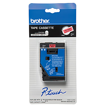Brother® TC-5001 Black-On-Red Tape, 0.5" x 25'