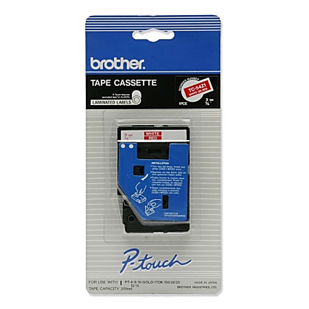 Brother® TC-54Z1 White-On-Red Tape, 0.38" x 25'