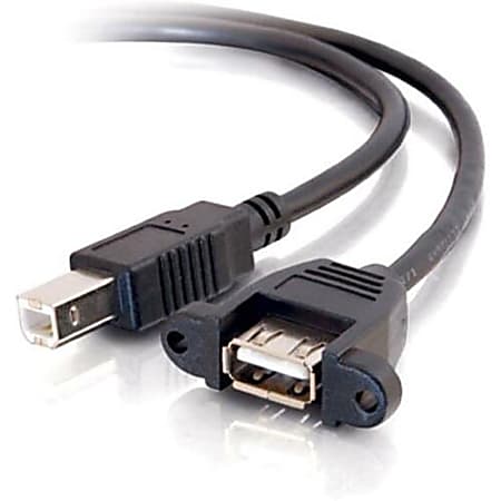 C2G 1.5ft Panel-Mount USB 2.0 A Female to B Male Cable - Type A Female USB - Type B Male USB - 1.5ft - Black