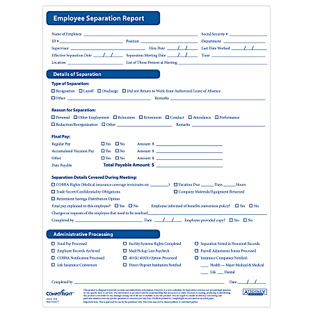 ComplyRight™ Employee Separation Reports, Pack Of 50