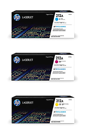 HP 212A 3-Color Cyan/Magenta/Yellow Toner Cartridges, Pack Of 3 Cartridges, HP212ACMY-OD