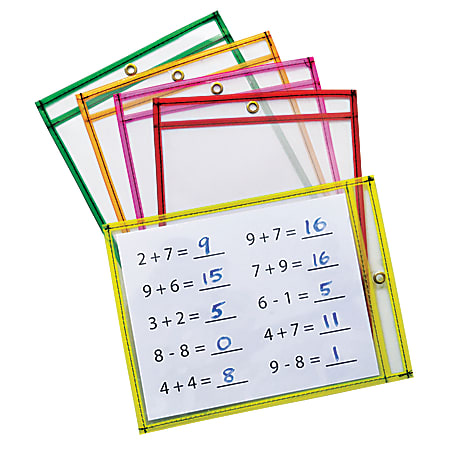 Pacon® Dry-Erase Pockets, 9" x 12", Neon/Clear, Pack Of 10 Pockets