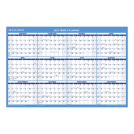 AT-A-GLANCE® Horizontal Reversible And Erasable Academic/Regular Year Wall Calendar, Red/Blue/White, 36" x 24, January To December 2021 / July 2020 To June 2021, PM200S28