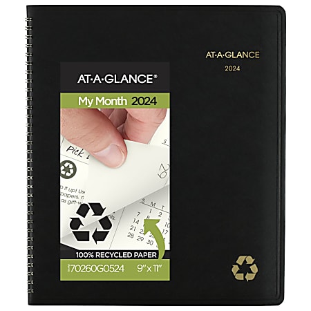 2024-2025 AT-A-GLANCE® Recycled 13-Month Monthly Planner, 9" x 11", 100% Recycled, Black, January 2024 To January 2025, 70260G0524