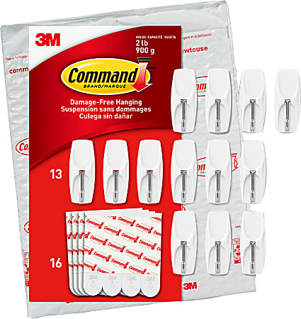 Command Medium Wire Hooks 13 Command Hooks 16 Command Strips Damage Free  White - Office Depot