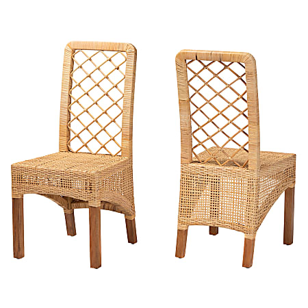 bali & pari Moscow Modern Bohemian Dining Chairs, Walnut Brown/Natural Brown, Set Of 2 Chairs