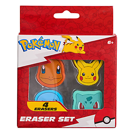 Pokemon Licensed Eraser Set, 1-1/4" x 1-1/4", Set of 4 Erasers