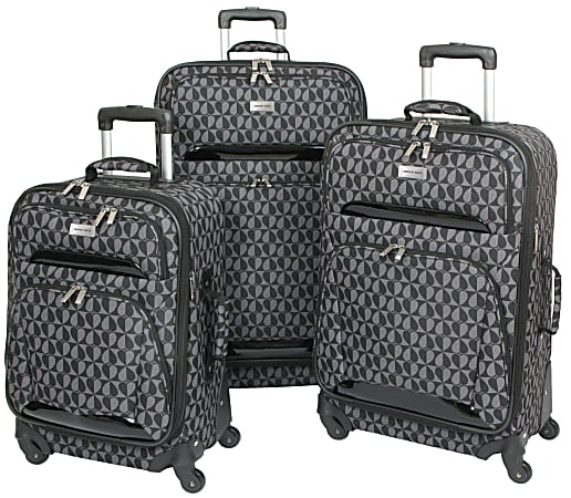 Overland Geoffrey Beene Hearts Fashion 3-Piece Luggage Set, Black/Gray