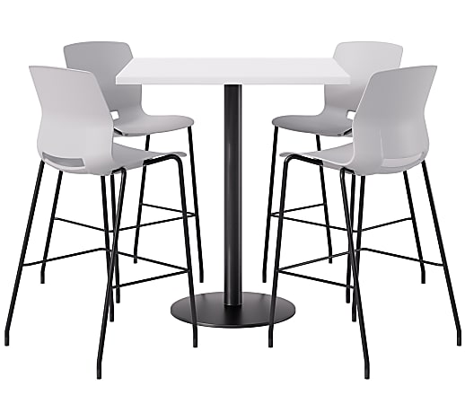 KFI Studios Proof Bistro Square Pedestal Table With Imme Bar Stools, Includes 4 Stools, 43-1/2”H x 36”W x 36”D, River Cherry Top/Black Base/Light Gray Chairs