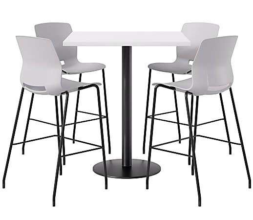 KFI Studios Proof Bistro Square Pedestal Table With Imme Bar Stools, River Cherry Top/Black Base/Light Gray Chairs - 840031941305