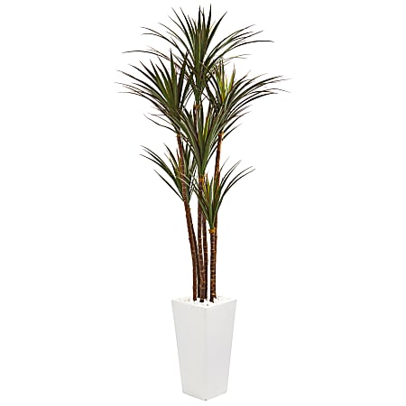 Nearly Natural Giant Yucca 78”H Artificial Plant With Planter, 78”H x 27”W x 27”D, Green/White