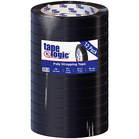 Tape Logic® Tensilized Poly Strapping Tape, 3" Core, 0.75" x 60 Yd., Black, Case Of 12