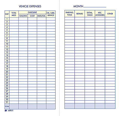 Adams&reg; Vehicle Expense Book