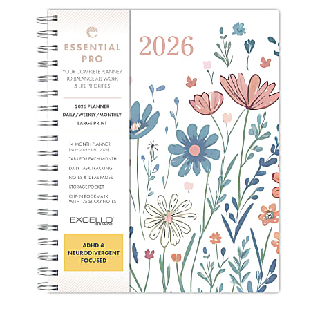 2026 Excello Brands Essential PRO Daily/Weekly/Monthly Planner, 8.5" x 11", Colorful Botanicals November 2025 - December 2026, (ESPRO-CY26-79-30)
