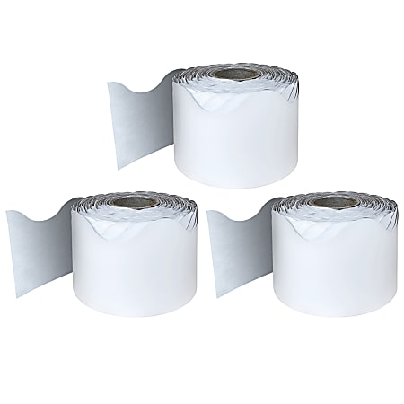 Carson Dellosa Education Rolled Scalloped Borders, White, 65' Per Roll, Pack Of 3 Rolls