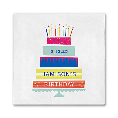 Custom Full-Color Printed Beverage Napkins, 4-3/4" x 4-3/4", Birthday Extravagance, Box Of 100 Napkins