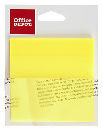 Office Depot® Brand Translucent Sticky Notes, 3" x 3", Yellow, 50 Notes Per Pad, Pack Of 2 Pads