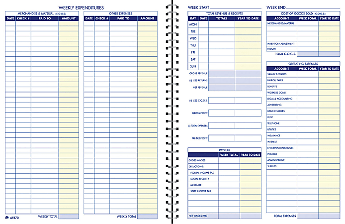 Adams&reg; Weekly Bookkeeping Book, 8 1/2" x 11", Blue