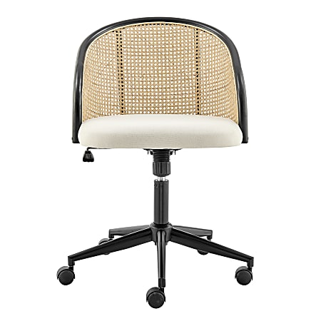 Eurostyle Dagmar Adjustable Fabric Low-Back Office Task Chair With Cane Back, Black/Natural