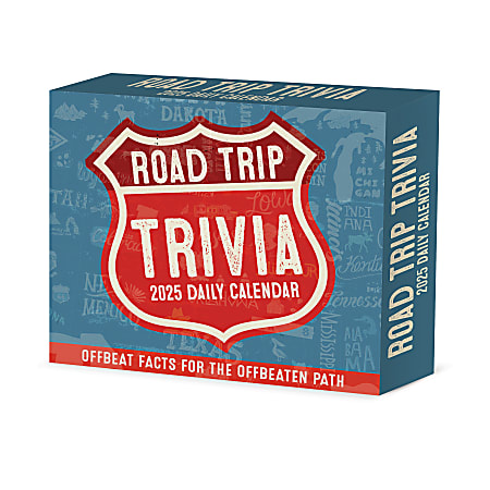 2025 Willow Creek Press Daily Desk Box Calendar, Trivia, 5-1/2” x 6-1/4", Road Trip Trivia, January To December, 46760
