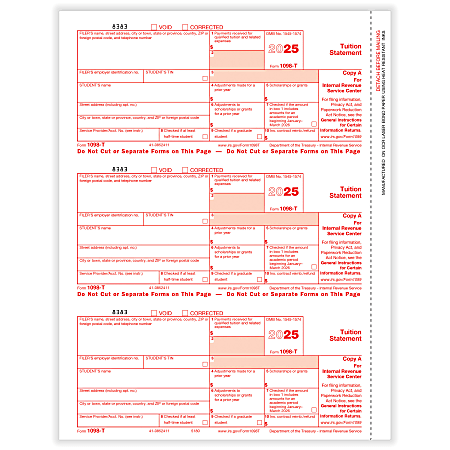 ComplyRight® 1098-T Tax Forms, 3-Up, Federal Copy A, Laser, 8-1/2" x 11", Pack Of 150 Forms