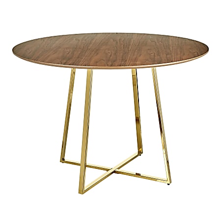 LumiSource Cosmo Dining Table, 30-1/4"H x 43-1/2"W x 43-1/2"D, Gold/Walnut