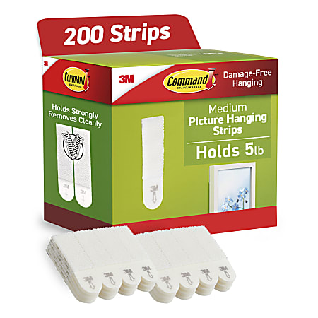 Command® Medium Picture Hanging Strips, 100 White Adhesive Strip Pairs (200 Strips), Damage Free Hanging Picture Hangers, No Tools Wall Hanging for