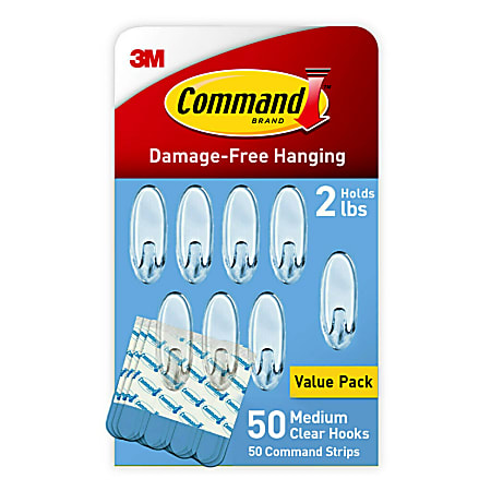 Command Removable Plastic Cabinet Hooks, 50-Command Hooks, 50-Command Strips, Damage-Free, Clear