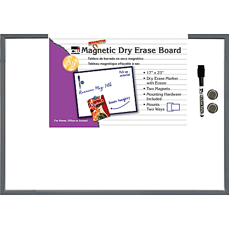 Charles Leonard Magnetic Dry Erase Board 17 x 23 White Gray Plastic