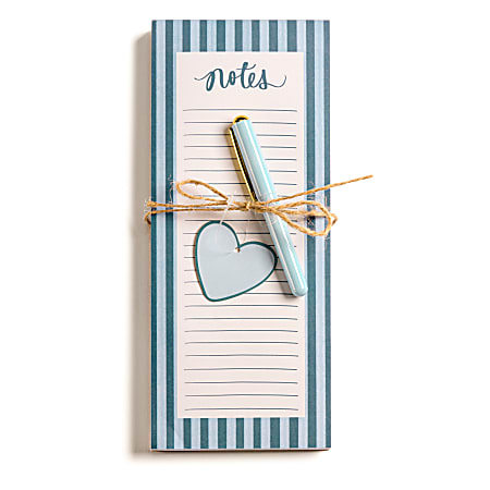 Eccolo List Pad With Pen, 4" x 10", 100 Sheets, Blue Stripes