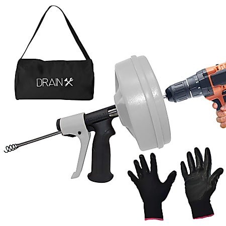 DrainX SPINFEED Drum Auger Drain Snake, 50’, White