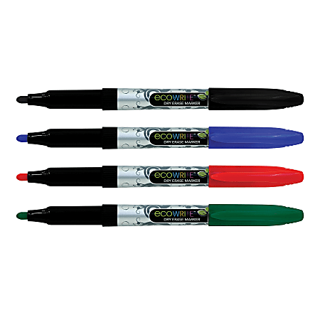 EcoWrite Pocket Dry-Erase Markers, Bullet Point, Assorted Ink, Pack Of 4