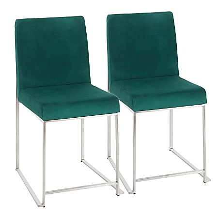 LumiSource Fuji High Back Dining Chairs, Green/Stainless Steel,