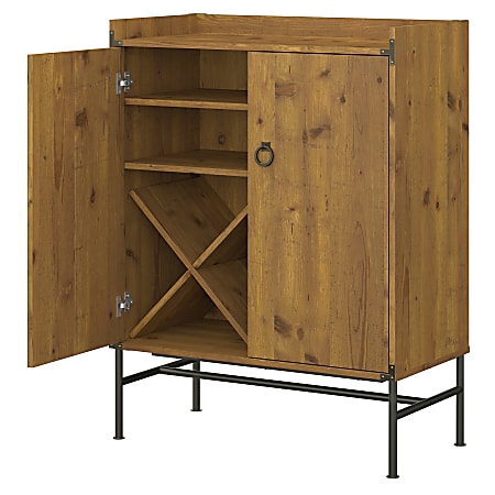 kathy ireland® Home by Bush Furniture Ironworks Bar Cabinet with Wine Storage, Vintage Golden Pine, Standard Delivery