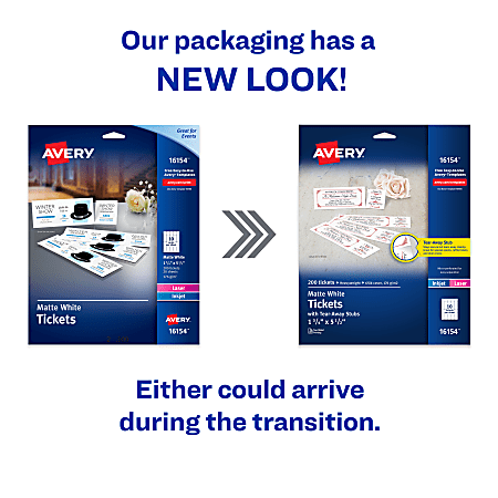 Avery Printable Tickets 1 34 x 5 12 White Pack Of 200 Tickets - Office ...