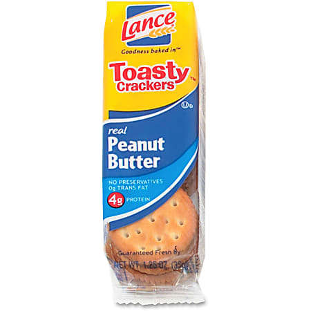 Lance Toasty Peanut Butter Cracker Sandwiches Packs - Individually Wrapped - Peanut Butter - 1 Serving Pack - 24 / Box Lance Toasty Peanut Butter Cracker Sandwiches Packs - Individually Wrapped - Peanut Butter - 1 Serving Pack - 24 / Box